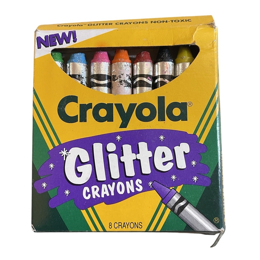 Vintage 1993 Crayola Glitter Crayons 8-Count w/ Metallic Wrapping - FAIR